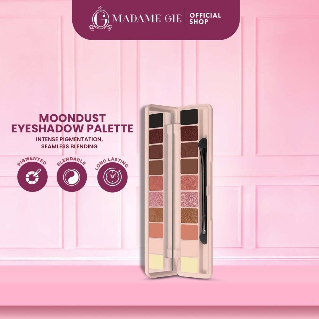 [FLASH SALE] Madame Gie Eye Illusions Moondust Temptation Eyeshadow Palette 10 Warna - Makeup Eyeshadow | Shimmer & Matte | Pigmented & Tahan Lama | Blendable | Natural Look