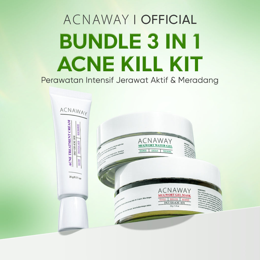 ACNAWAY Bundle 3 in 1 Acne Kill Kit - Mugwort Gel Mask + Mugwort Water Gel + Acne Treatment Cream Paket Skincare Jerawat Bandel & Meradang moisturizer gel moist cream acne spot acne treatment gel mask masker