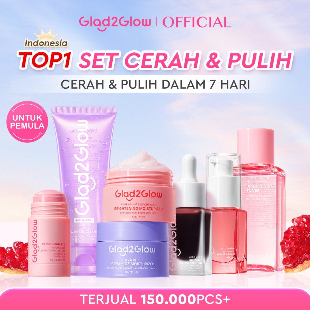 Glad2Glow Cerah&Pulihkan Bundle all in 1 7in1 Glowing skincare Brightening Set-Pulihkan/Cerah Krim+Cerah/kulit halus Serum+Pulihkan cleanser+Cerah Toner whitening Moisturizer facial wash Pelembab skincare 1 set lengkap G2G glad2glow official store