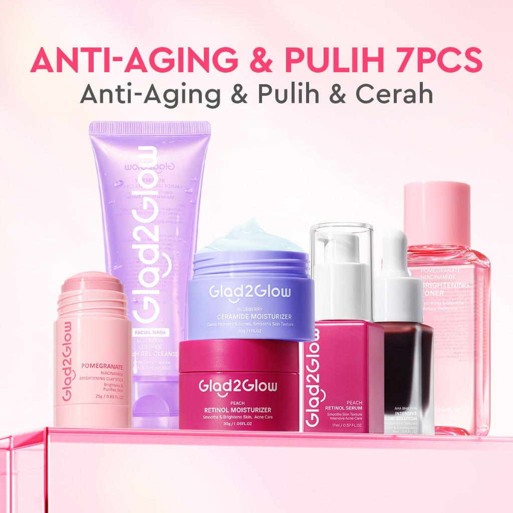 Glad2Glow Cerah&Pulihkan Bundle all in 1 7in1 Glowing skincare Brightening Set-Pulihkan/Cerah Krim+Cerah/kulit halus Serum+Pulihkan cleanser+Cerah Toner whitening Moisturizer facial wash Pelembab skincare 1 set lengkap G2G glad2glow official store