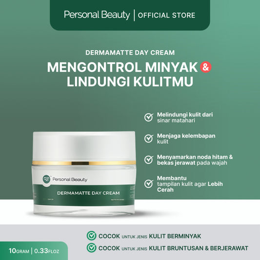 Dermamatte Day Cream Personal Beauty – Krim Siang untuk Kulit Berminyak, Bruntusan & Jerawat | Matte Finish | Personal Beauty