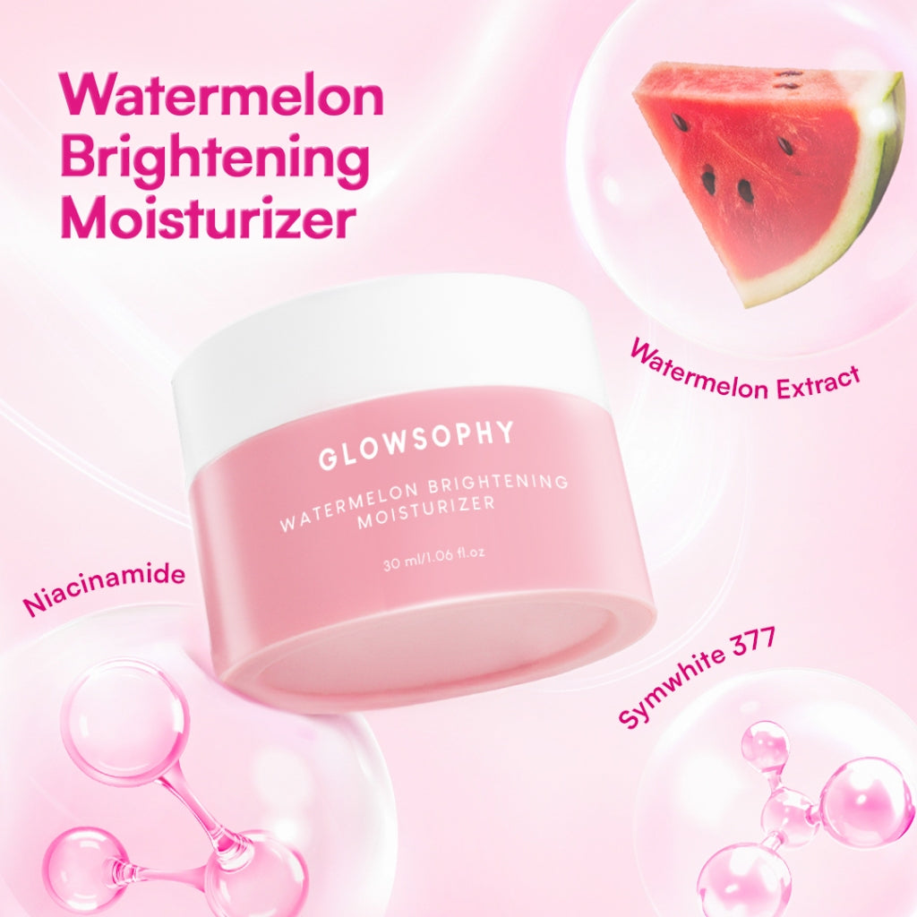 Glowsophy Bundle 3Pcs Watermelon Brightening Moisturizer Niacinamide Mugwort Gel Day and Night Skincare 30 ml