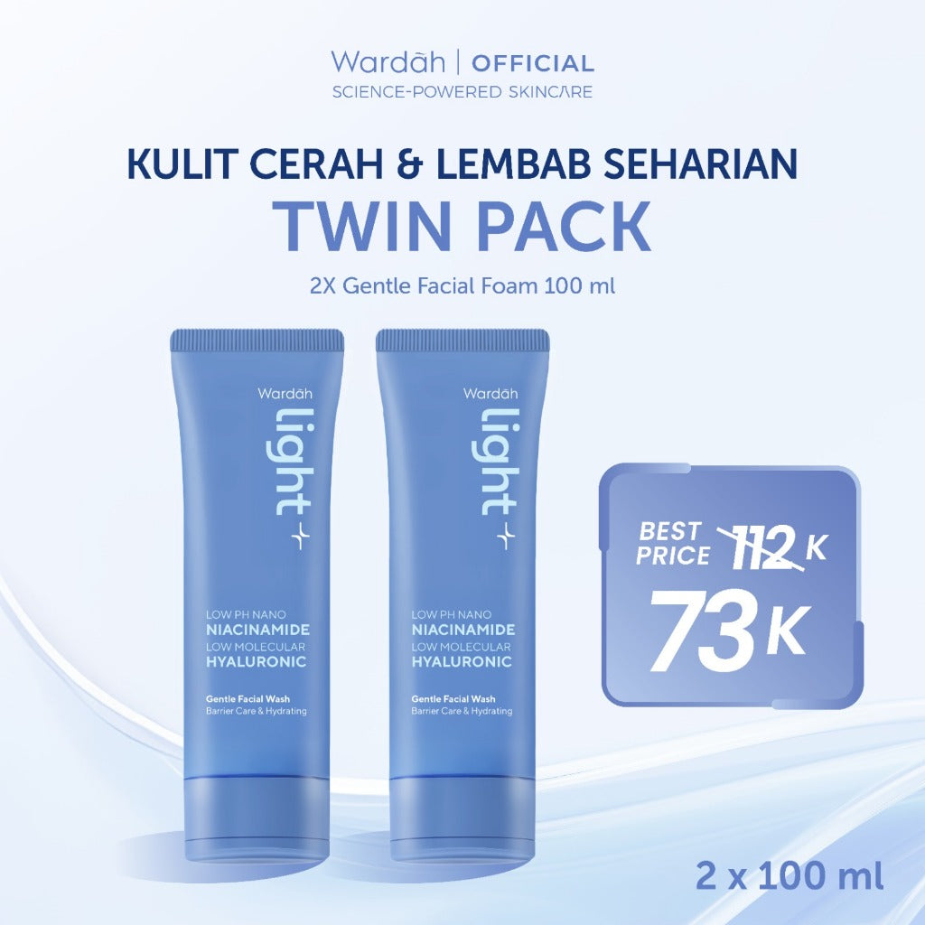 WARDAH Lightening Low pH Nano Niacinamide Low Molecular Hyaluronic Gentle Facial Wash 100 ml Twinpack - Facial Wash dengan Advanced Niacinamide - Sabun Cuci Muka Untuk Mencerahkan - Cocok untuk Kulit Normal Cenderung Kering - Skincare