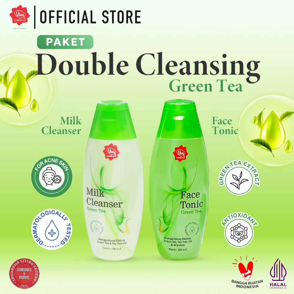 [PROMO] Paket_Double_Cleansing_GreenTea - Viva Milk Cleanser & Face Tonic Green Tea (100 ml)