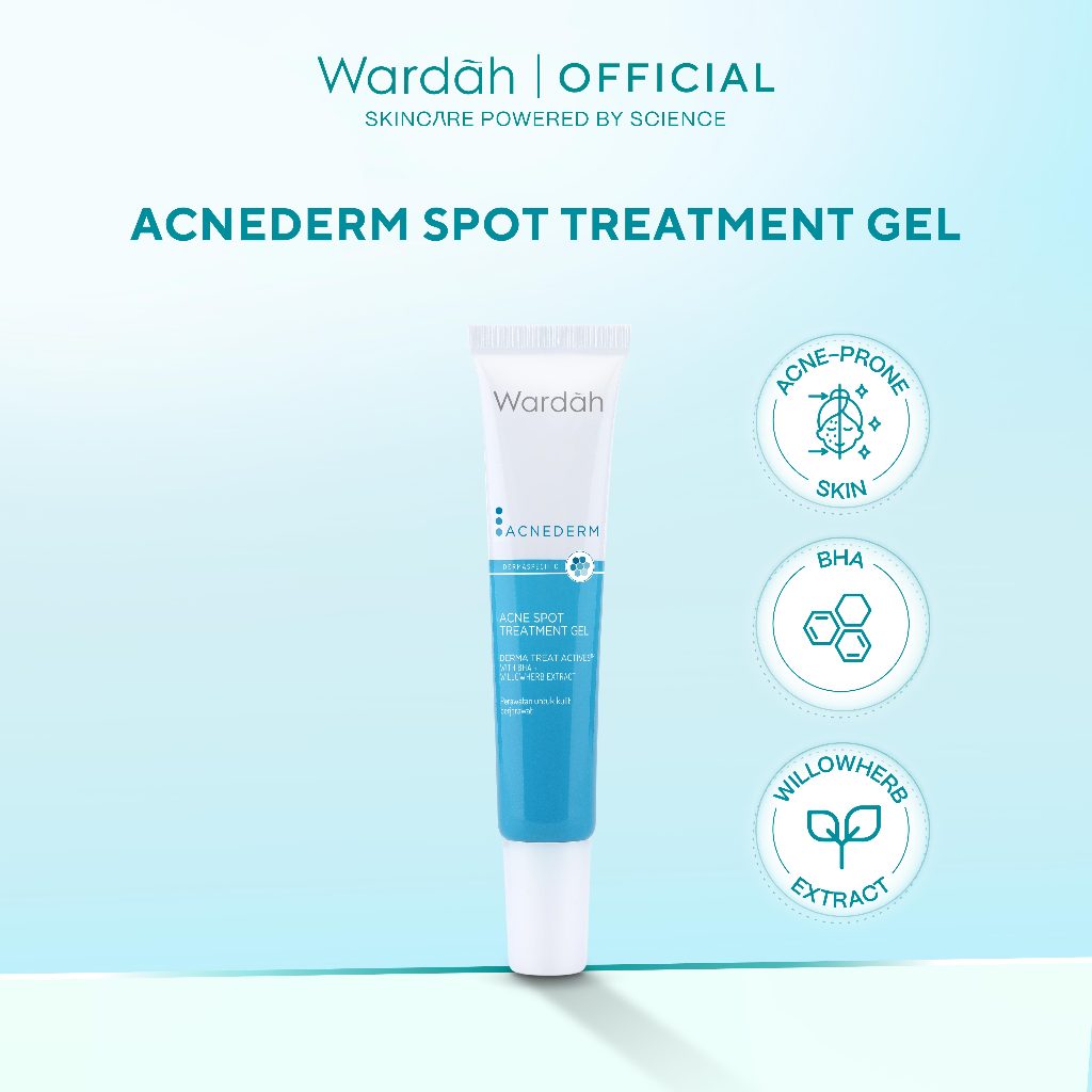 WARDAH Acnederm Acne Spot Treatment Gel 15 ml - Totol Jerawat dengan BHA dan Willowherb Extracts - Menyamarkan Noda Bekas Jerawat dan Mengurangi Kemerahan - Skincare