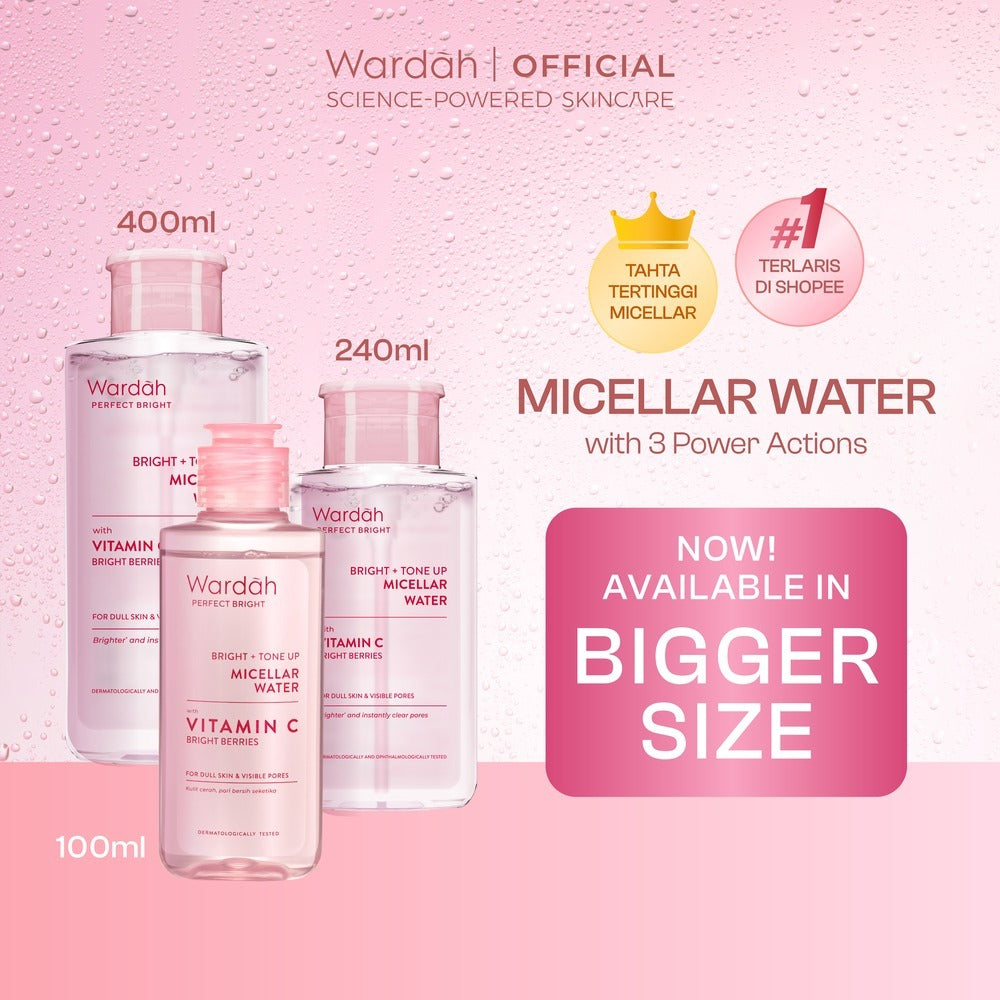 Wardah Perfect Bright Tone Up Micellar Water - Micellar Water dengan Micelles Pencerah - Make Up Remover Lebih Bersih dan Mencerahkan - Untuk Semua Jenis Kulit - Skincare