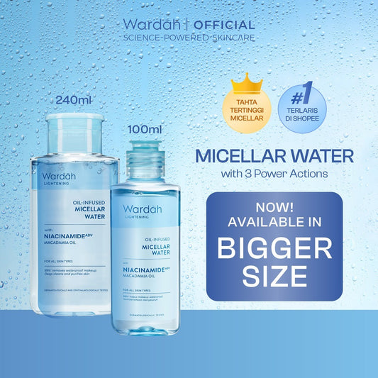Wardah Lightening Oil-Infused Micellar Water - Make Up Remover dengan Advanced Niacinamide - Mencerahkan dan Melembapkan - Tidak Perih di Mata - Skincare