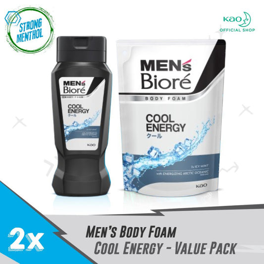 Men's Biore Sabun Mandi Cair Untuk Pria Cool Energy Strong Menthol Botol 250 ml + Refill 400 ml - Sabun Cair Body Wash