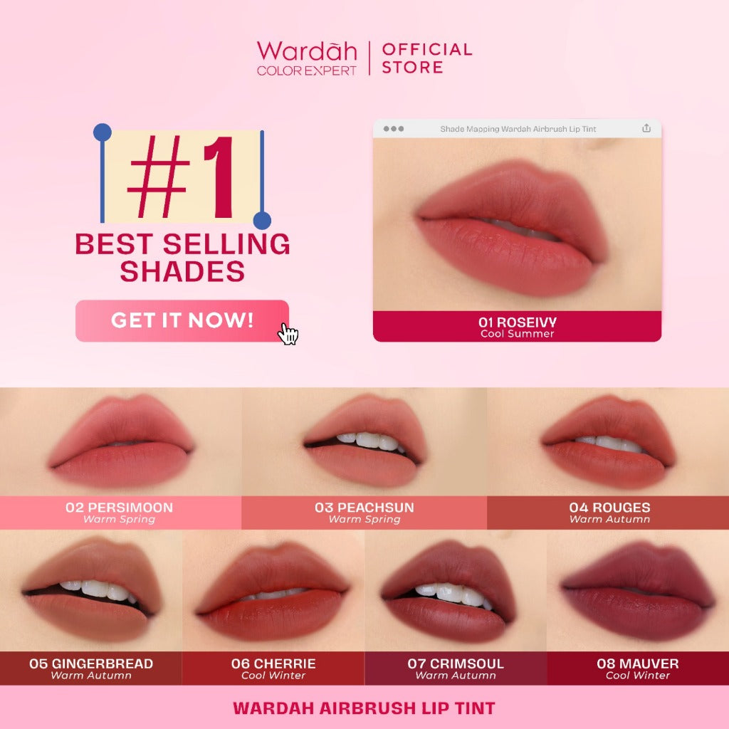 NEW! Wardah Airbrush Lip Tint - Soft-Blur Finish-Longlasting-Lightweight-Hydrates -Tahan Lama 24 Jam - Lip Stain - Lipgloss - Liptint - Lipstik - Lipcream - Lip Matte - Makeup