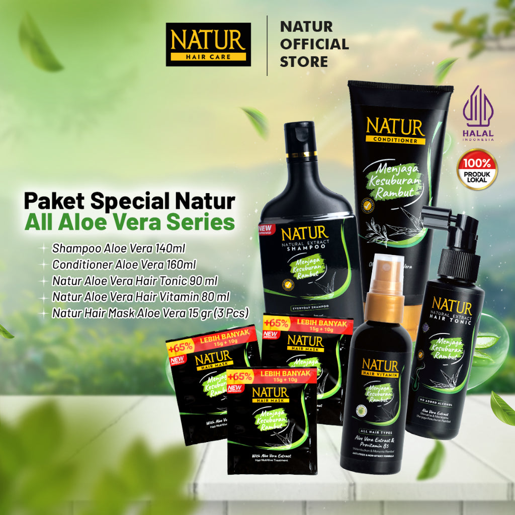Paket Special All Natur Aloe Vera Series (Shampoo, Hair Vitamin, Hair Tonic, Conditoner, Hair Mask)
