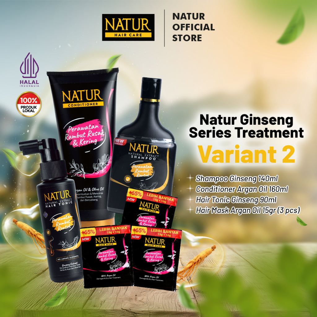 Natur Ginseng Series Treatment (Shampoo, Hair Tonic, Conditioner, Hair Mask) - Paket Lengkap Kombo Rambut Rontok / Anti Hair Fall / Menguatkan Akar Rambut