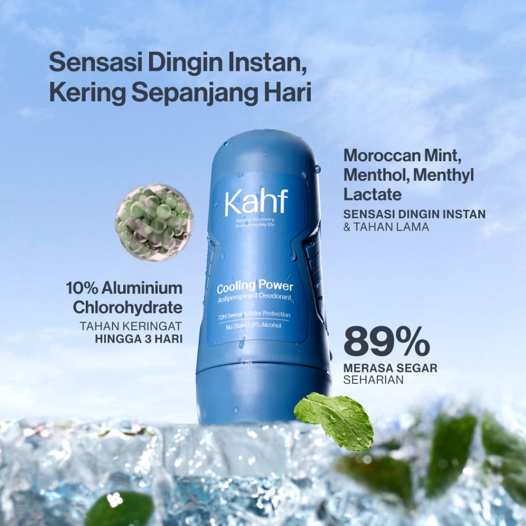 Kahf Deodorant Roll On Antiperspirant 45 ml - Deodoran Deo Pria Anti Iritasi, Bebas Bau, Tahan Keringat, Wangi Seharian - Suitable for Daily Use