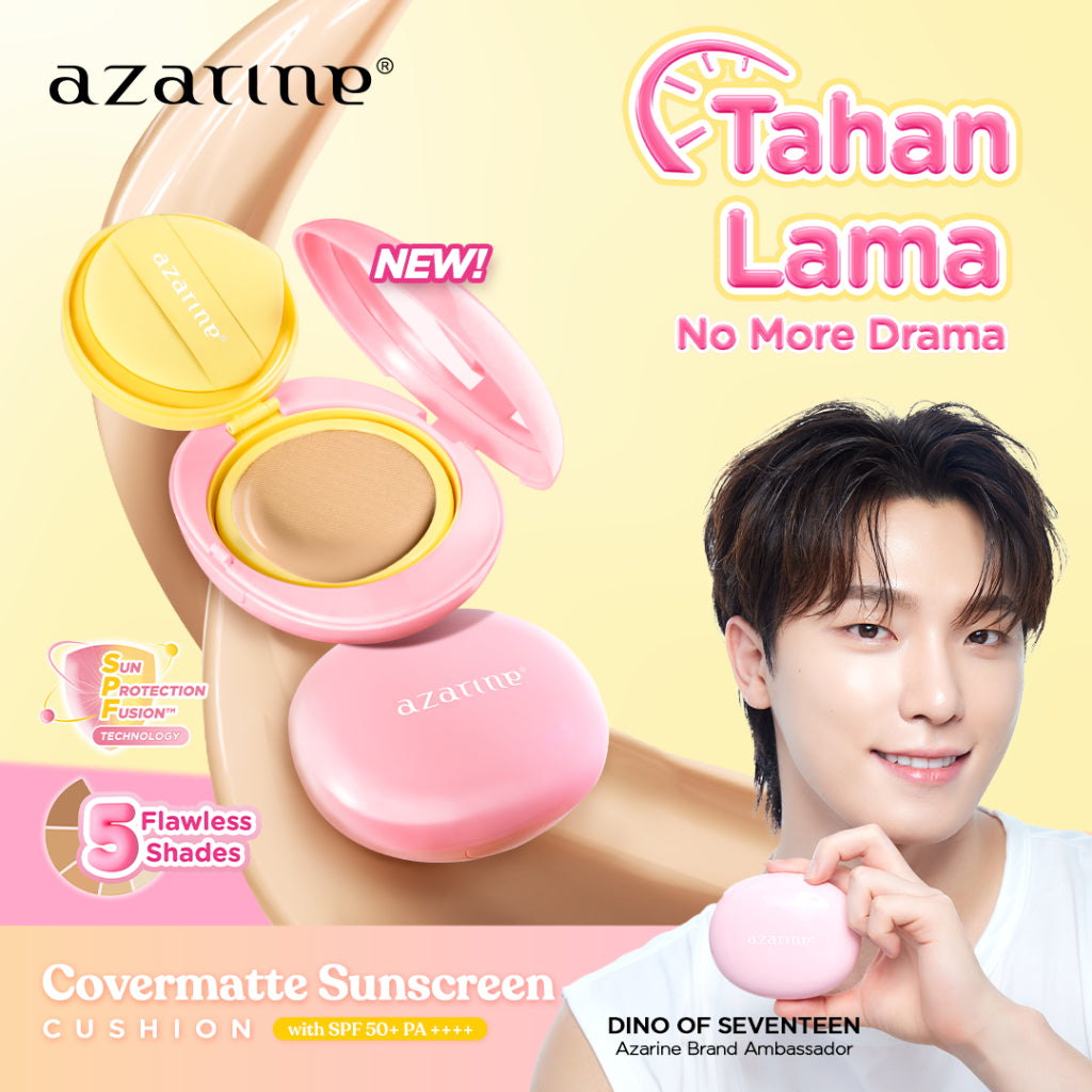 Azarine Covermatte Sunscreen Cushion SPF50+ PA++++ [11gr] Cushion Tahan Lama Zero Oxidation Flawless Matte Finish Lightweight Makeup Easy Application Buildable Coverage