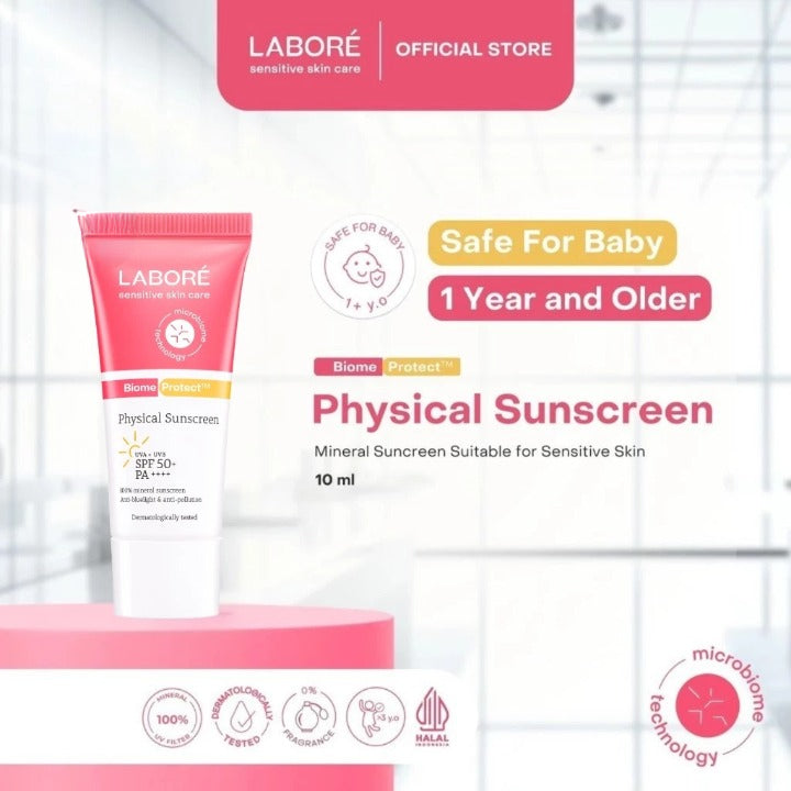 Labore Physical Sunscreen SPF 50 PA++++ Travel Size 10ml - Mineral Sunscreen Wajah Non-Comedogenic untuk Perlindungan dari Sinar UVA dan UVB