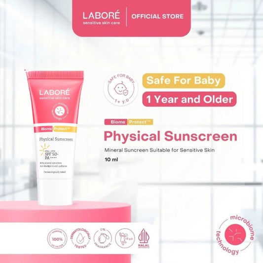 Labore Physical Sunscreen SPF 50 PA++++ Travel Size 10ml - Mineral Sunscreen Wajah Non-Comedogenic untuk Perlindungan dari Sinar UVA dan UVB