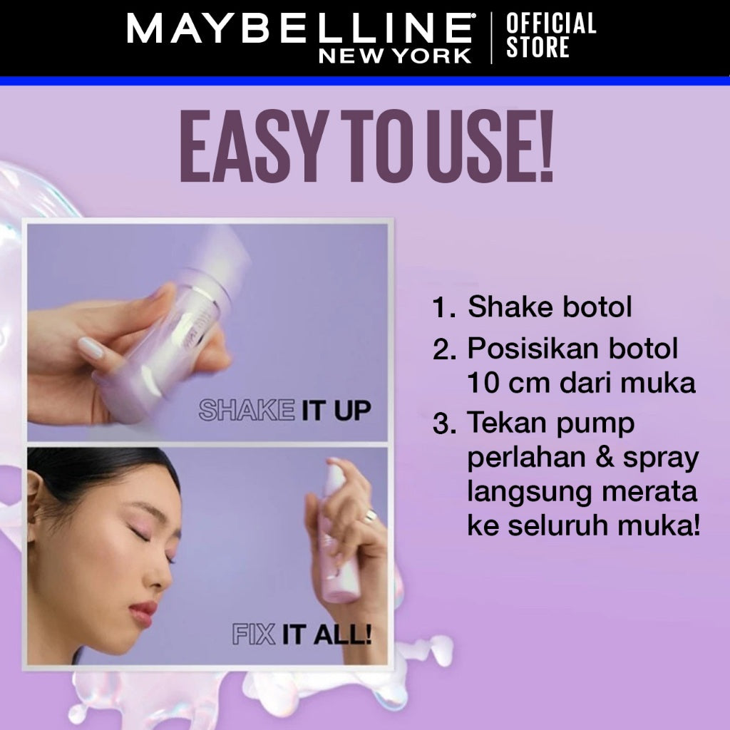 [BARU] MAYBELLINE OFFICIAL Superstay Double Fixer Setting Spray Transferproof Waterproof Oilproof Tahan Air Ringan Hydrating
