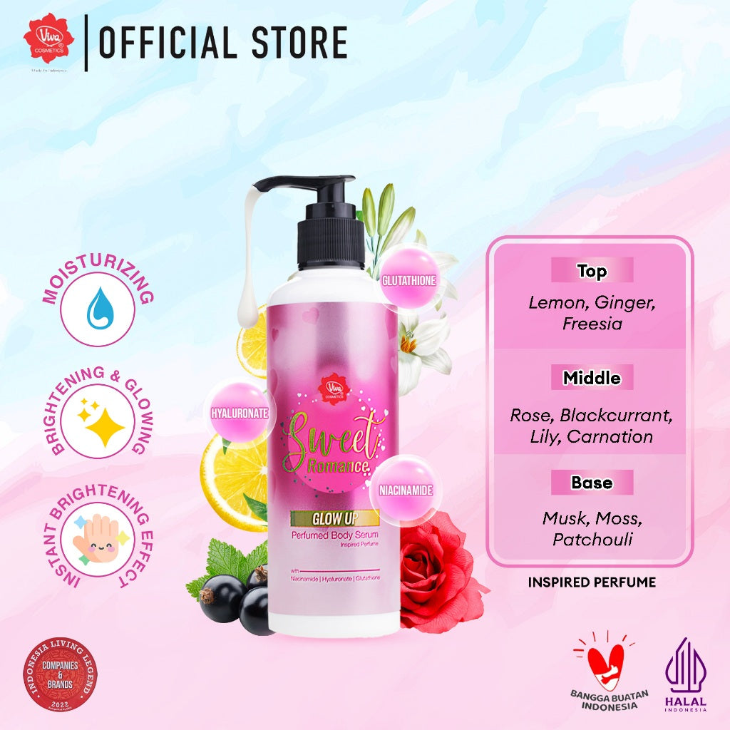 Viva Instant BRIGHTENING & GLOWING Perfumed Body Serum with SODIUM HYALURONATE (HA), NIACINAMIDE & Glutathione- tersedia 5 varian (230ml)
