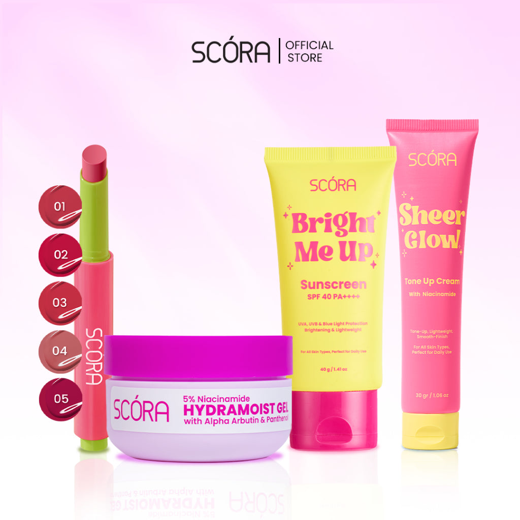 [BUNDLE SET] SCORA Bloop Pop Gloss Balm 2 gr + SCORA Bright Me Up Sunscreen 40 Gr + SCORA Sheer Glow Tone Up Cream 30 ml + SCORA Moisturizer 40ml