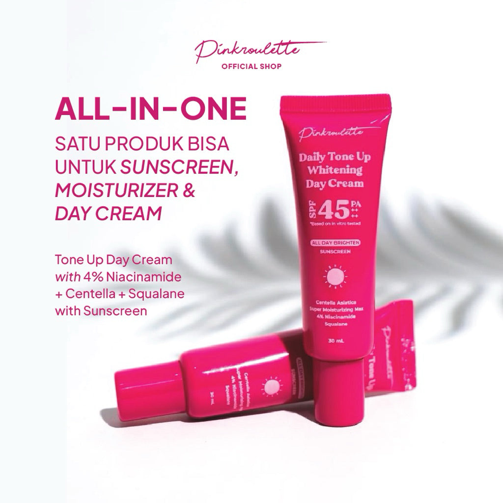 PinkRoulette - Tone Up Whitening Daycream Sunscreen SPF 45 PA++++ | Tinted Sunscreen, Krim Pencerah Wajah, Tone Up Cream