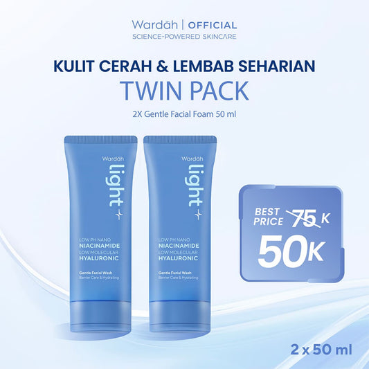 [TWINPACK] Light+ by Wardah Low pH Nano Niacinamide Hyaluronic Zinc Whip Facial Foam 100 ml | Light+ by Wardah Low pH Nano Niacinamide Low Molecular Hyaluronic Gentle Facial Wash 100 ml | Lightening Facial Wash Skincare Face Wash Sabun Cuci Muka