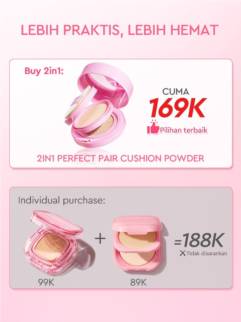 Glad2Glow 2in1 Perfect Pair Cushion Powder Foundation Waterproof Make Up Setting BB Cream Concealer Foundation bedak padat Wajah Extract Mencerahkan Cover Tinggi  long lasting Tahan 12Jam tahan lama Velvet To Matte skin tint wanita g2glow official store