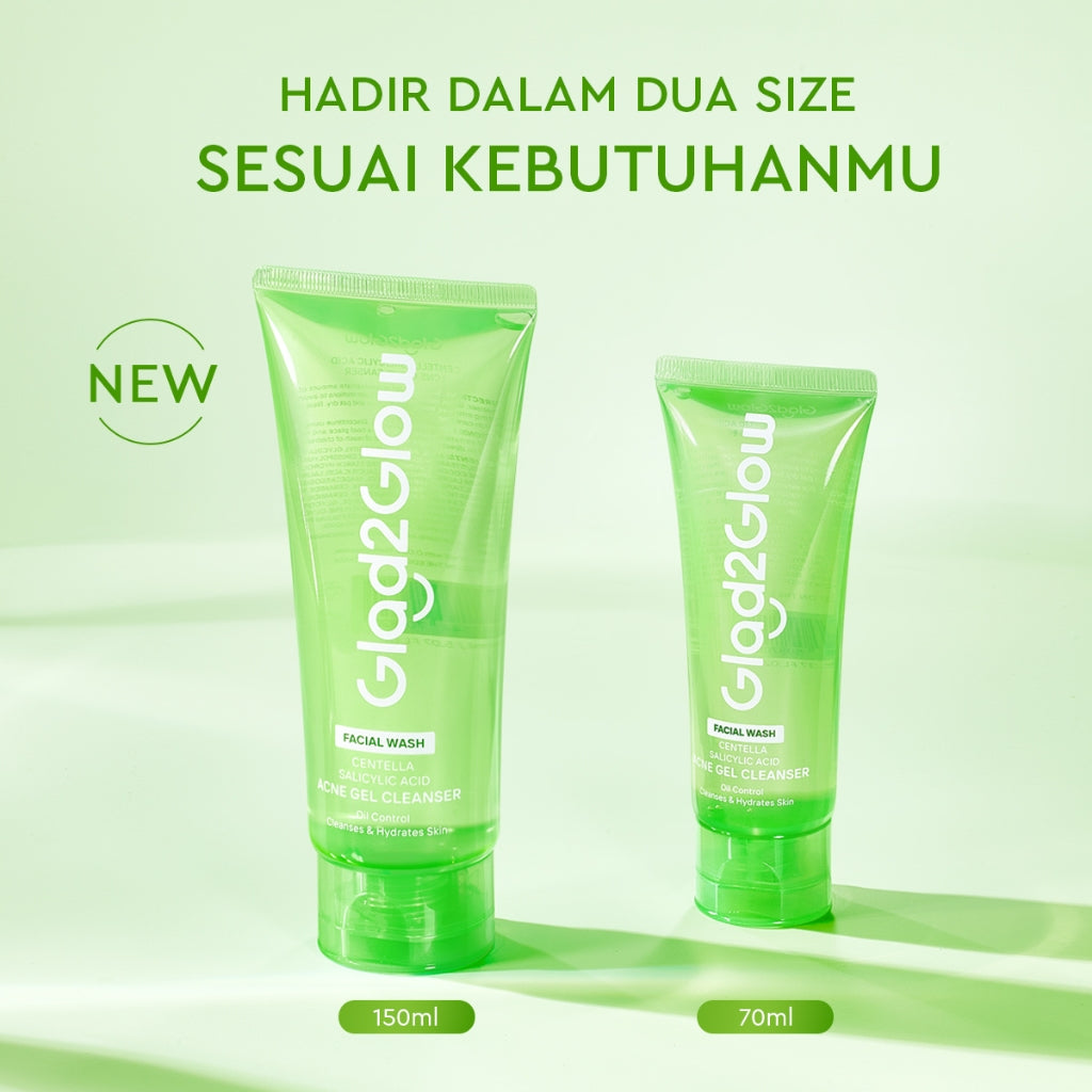 [Big Size]Glad2Glow Centella Salicylic Acid Acne Gel Cleanser 150ml facial wash skincare face wash sabun cuci muka cleansing balm exfoliating exfoliasi wajah sabun muka pembersih wajah merawat serta membantu menenangkan jerawat menenangkan kulit