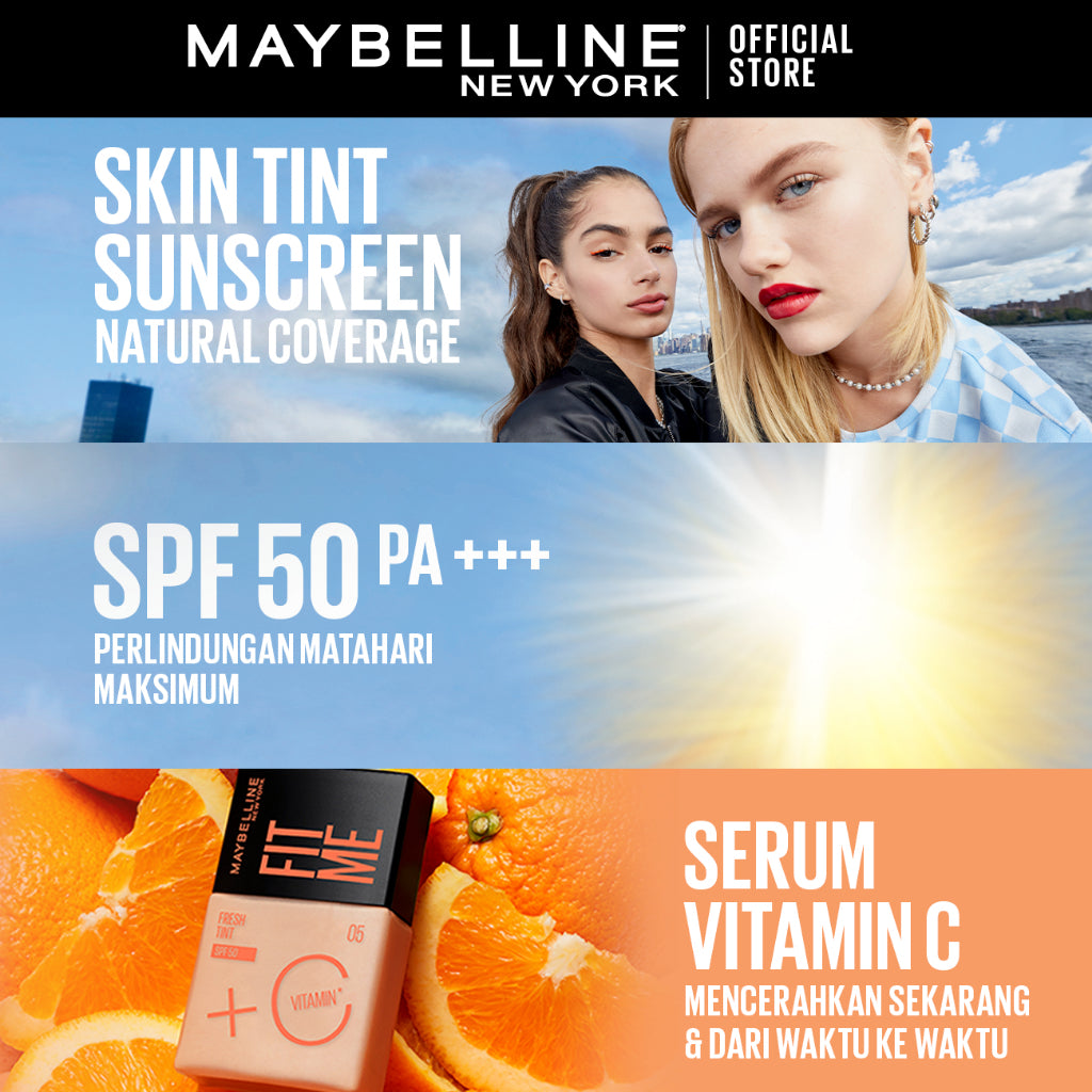 Maybelline Skin Tint Makeup Kit - FIT ME Fresh Tint + Powder | Skin Tint Foundation SPF 50 PA+++ Vitamin C Serum Face Makeup Natural Paket Makeup Bedak Sunscreen