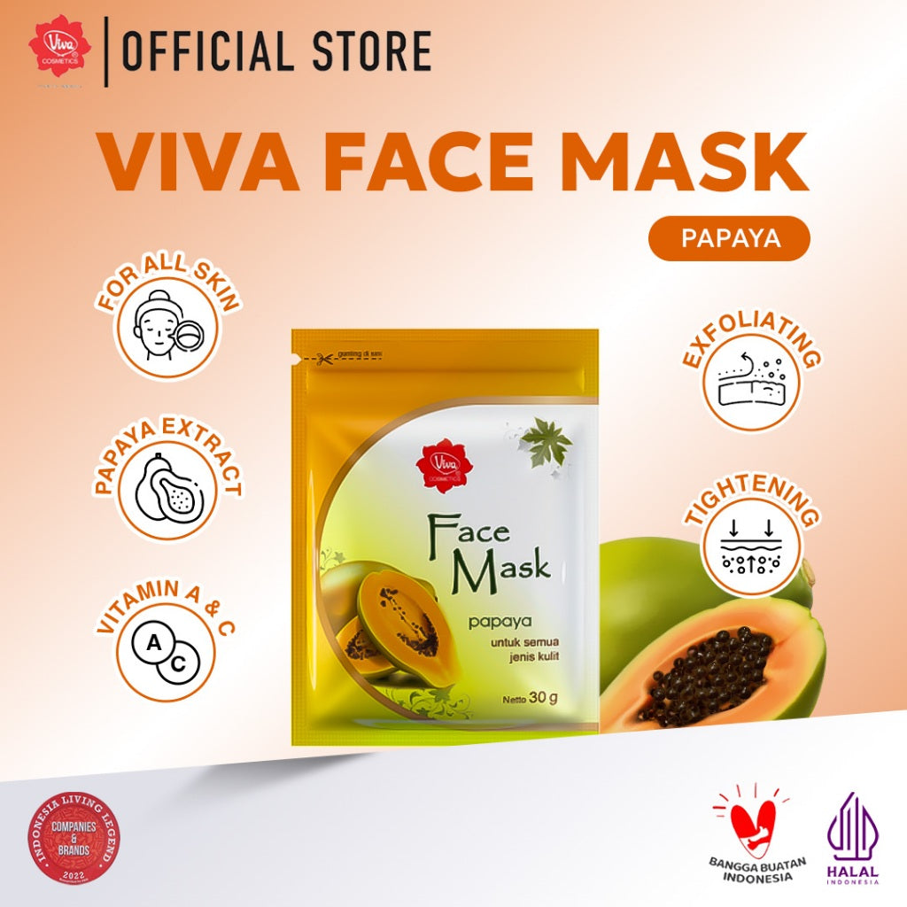 Viva Face Mask Papaya with Vit A, C, Enzim Papain & Salt Mineral - 30gr