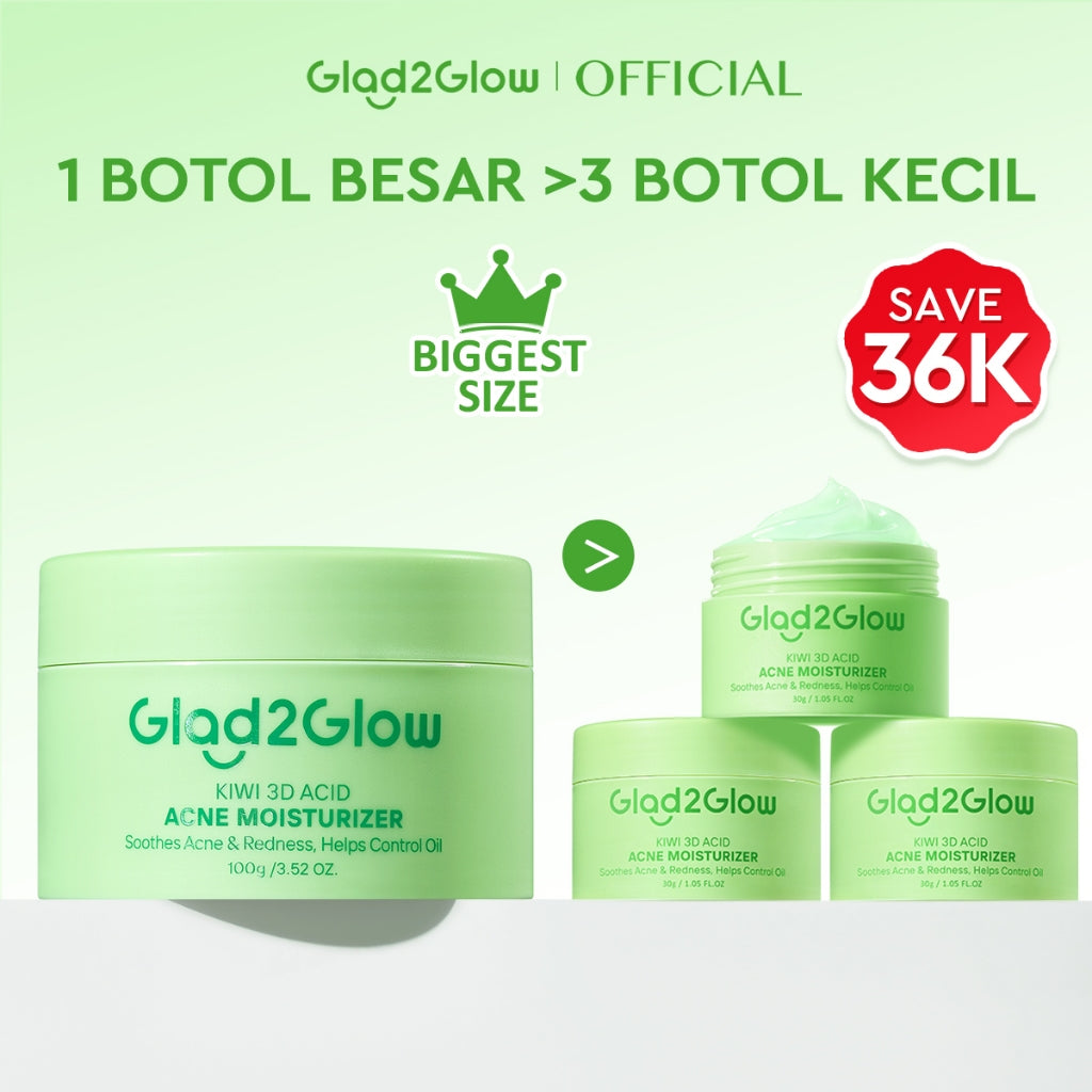 GLAD2GLOW Kiwi 3D Acid Acne Moisturizer Pelembab Wajah Jerawat Mencerahkan Pencerah Wajah&Penuaan Hilangkan Flek & Tenangkan Kulit Skincare Pelembab Esensi Wajah Perawatan Kulit Pelembab Wajah Pembersih day cream tone up g2g official store