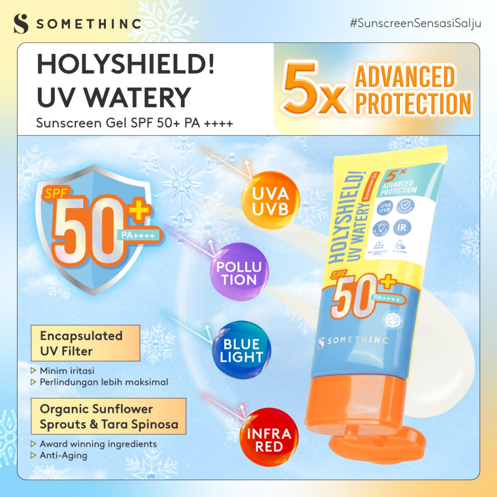 [In Vivo & In Vitro Certified] [TASYA FARASYA APPROVED] SOMETHINC Holyshield! UV Watery Sunscreen Gel SPF 50+ PA++++ - Physical Sunscreen, Sunscreen untuk Kulit Berminnyak, Mudah Menyerap, No Whitecast & Tidak Lengket