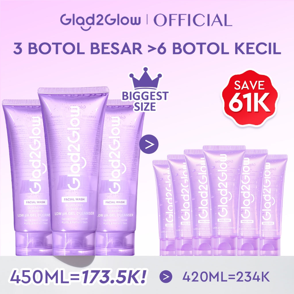 Glad2Glow Blueberry Ceramide Low pH Gel Cleanser facial wash skincare face wash sabun cuci muka cleansing balm exfoliating exfoliasi wajah sabun muka pembersih wajah Memperbaiki penghalang kulit tetap terhidrasi wajah G2G g2glow official store