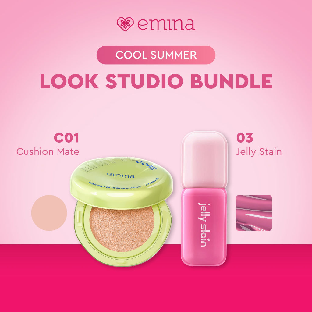 [LOOK STUDIO SPECIAL PACKAGE] Emina Paket Glow & Matte 3in1 Skincare Cushion SPF 50 PA++++ 13 G + Jelly Stain | Flawless Lightweight Make Up Foundation Glowing Skin, Liptint Korea, Korean Make Up Look, Transferproof, Tahan Lama, Cocok Semua Jenis Kulit