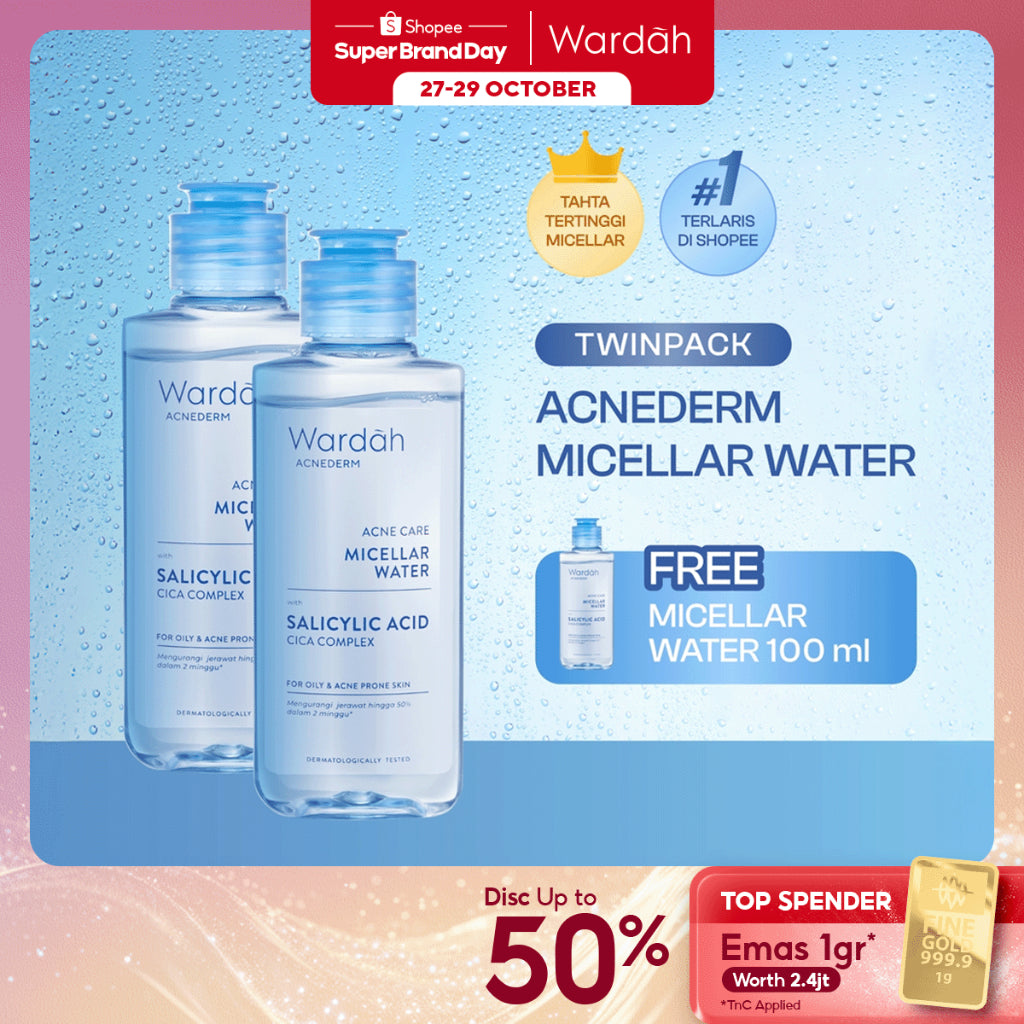 [TWINPACK] WARDAH Micellar Water 100ml All Series - Perfect Bright, Calm and Soothe Nature Daily, Acnederm, Lightening Oil Infused - Pembersih Wajah Make Up Remover Waterproof Tanpa Bilas - Skincare
