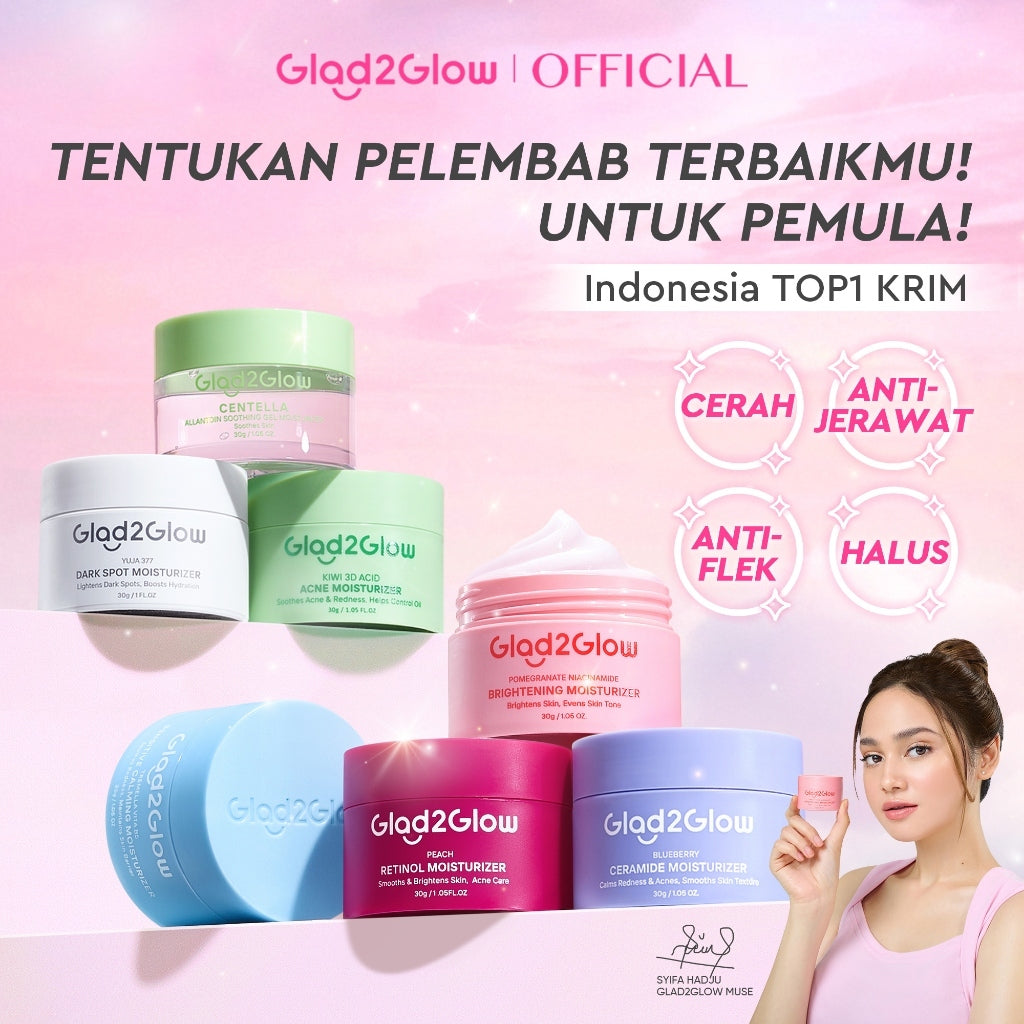 Glad2Glow Moisturizer Series Mencerahkan Pencerah Wajah Anti Jerawat Penuaan Hilangkan Flek Tenangkan Kulit Niacinamide 377 Retinol Centella Skincare Pelembab Esensi Perawatan Kulit Pelembab Wajah Pembersih day cream tone up g2g official store