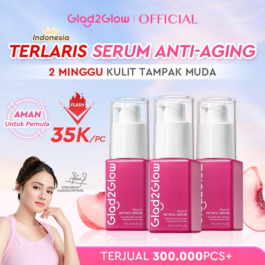 Glad2Glow Peach Retinol Serum aging serum skincare serum wajah Anti-kerut kulit halus Eksfoliasi Pulihkan Serum brightening glowing skin serum mencerahkan wajah exfoliasi wajah pelembab Membantu mencegah tanda-tanda penuaan dini glad2glow official store