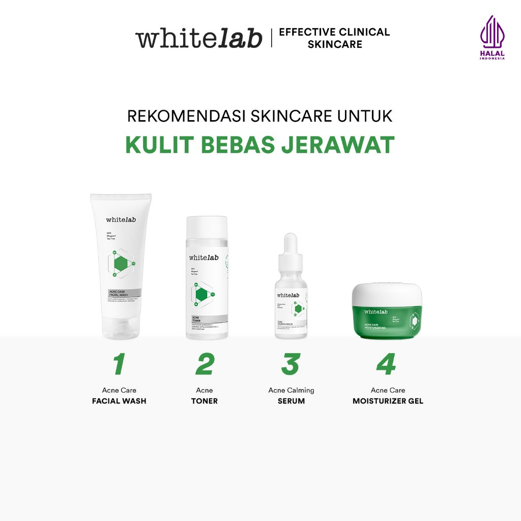 Whitelab 4 pcs Paket Acne - Facial Wash, Toner, Serum, Moisturizer Paket Skincare