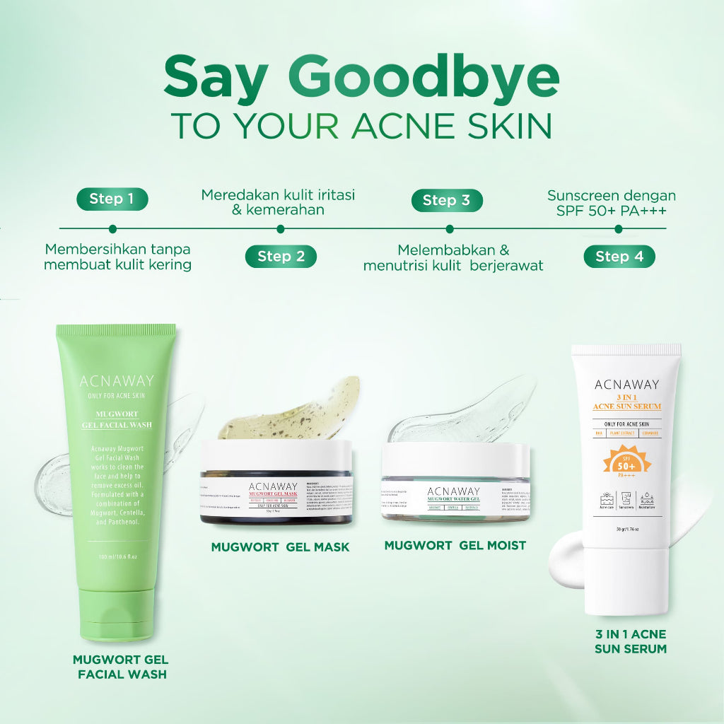 ACNAWAY Mugwort Water Gel Moisturizer - Moisture Gel Pelembab Wajah Untuk Kulit Berjerawat Acne Friendly Melembapkan Wajah Sensitif Cooling Soothing Gel Untuk Kulit Kemerahan Acne Prone Daily Moist Anti Acne Cepat Menyerap Skincare Calming Centella Cream