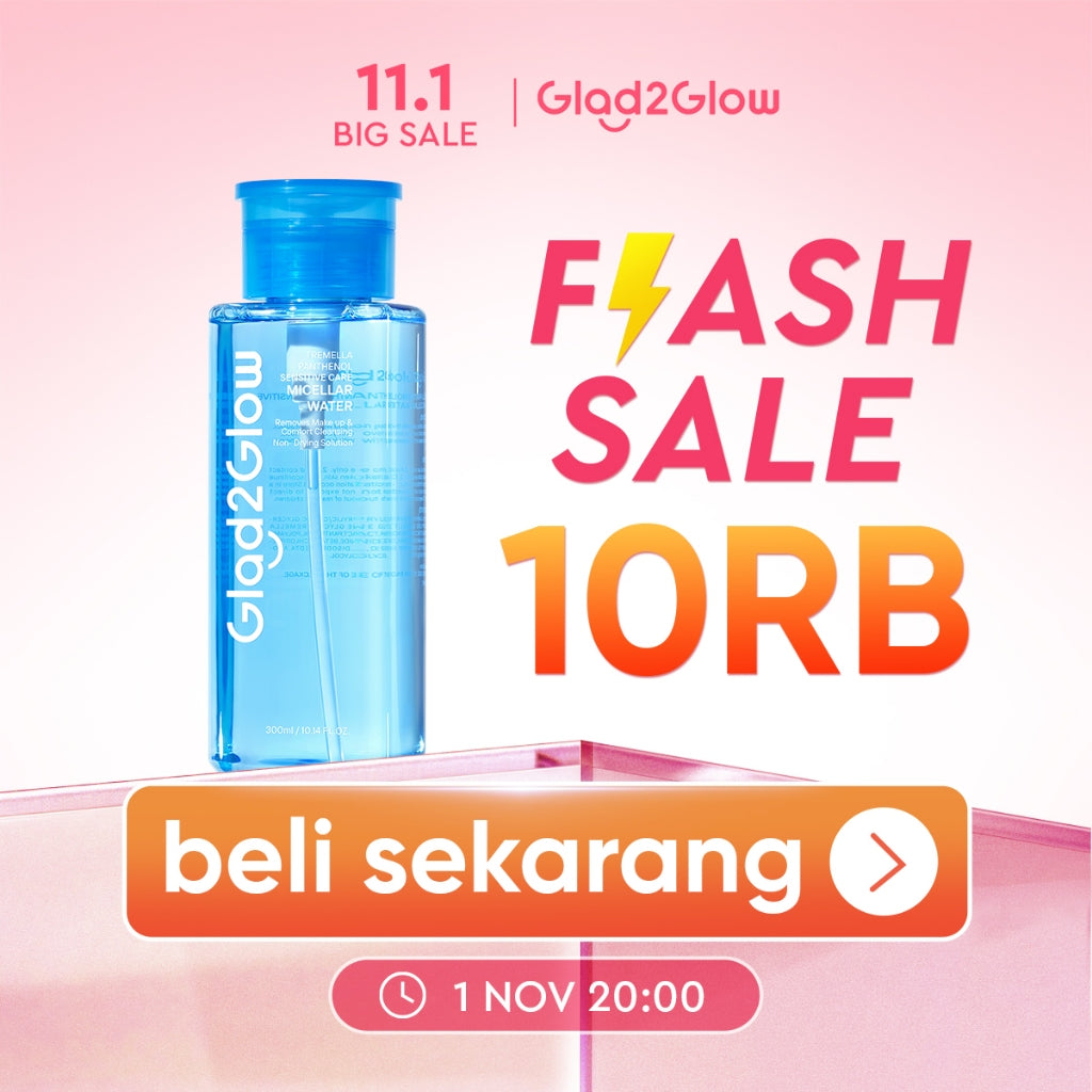 [Masuk Live 1 NOV 12.00–20:00 CUMA 10RB] GLAD2GLOW Flash Sale Mugwort Salicylic Acid Acne Clear Micellar Water 300ml / Tremella Panthenol Sensitive Care Micellar Water eksfoliasi wajah g2glow official store