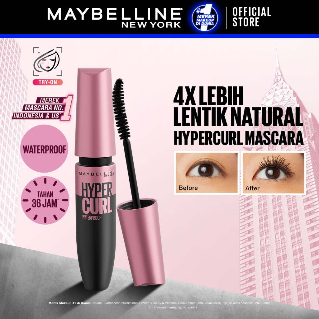 MAYBELLINE OFFICIAL Volume Express Hypercurl Waterproof Mascara 9.2 ml Maskara Eye Make up Bulu Mata Panjang Tebal Tahan 24 Jam Volumizing Extending Smudgeproof