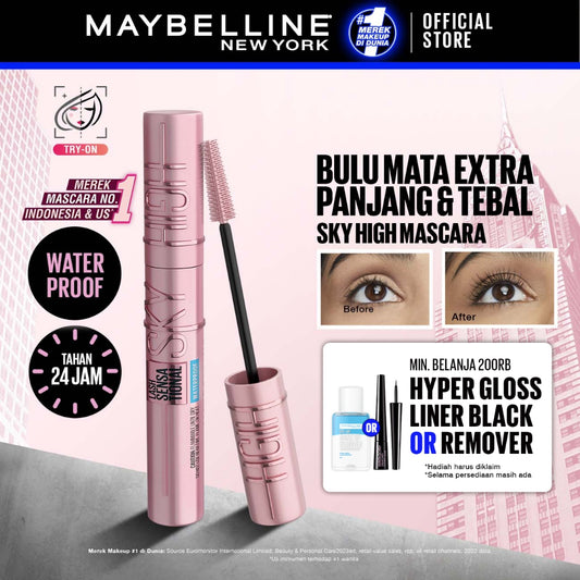 Maybelline Sky High Waterproof Mascara 6ml Maskara Eye Make up Black Bulu Mata Panjang Tebal Tahan 24 Jam Hypercurl Superstay Matte Vinyl Ink
