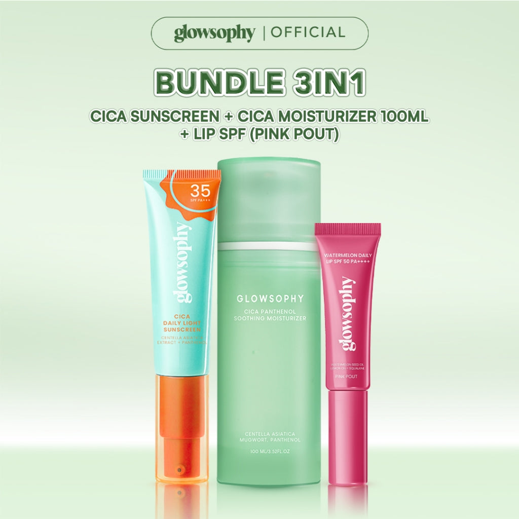 Glowshopy Bundle 3in1 Glow Ready Kit Lip SPF + Moisturizer 100ml + Sunscreen - Melindungi dari sinar UVB dan UVA, Menjaga bibir tetap lembap, lembut, dan sehat, Kilau natural untuk bibir lembut dan tampak sehat sepanjang hari