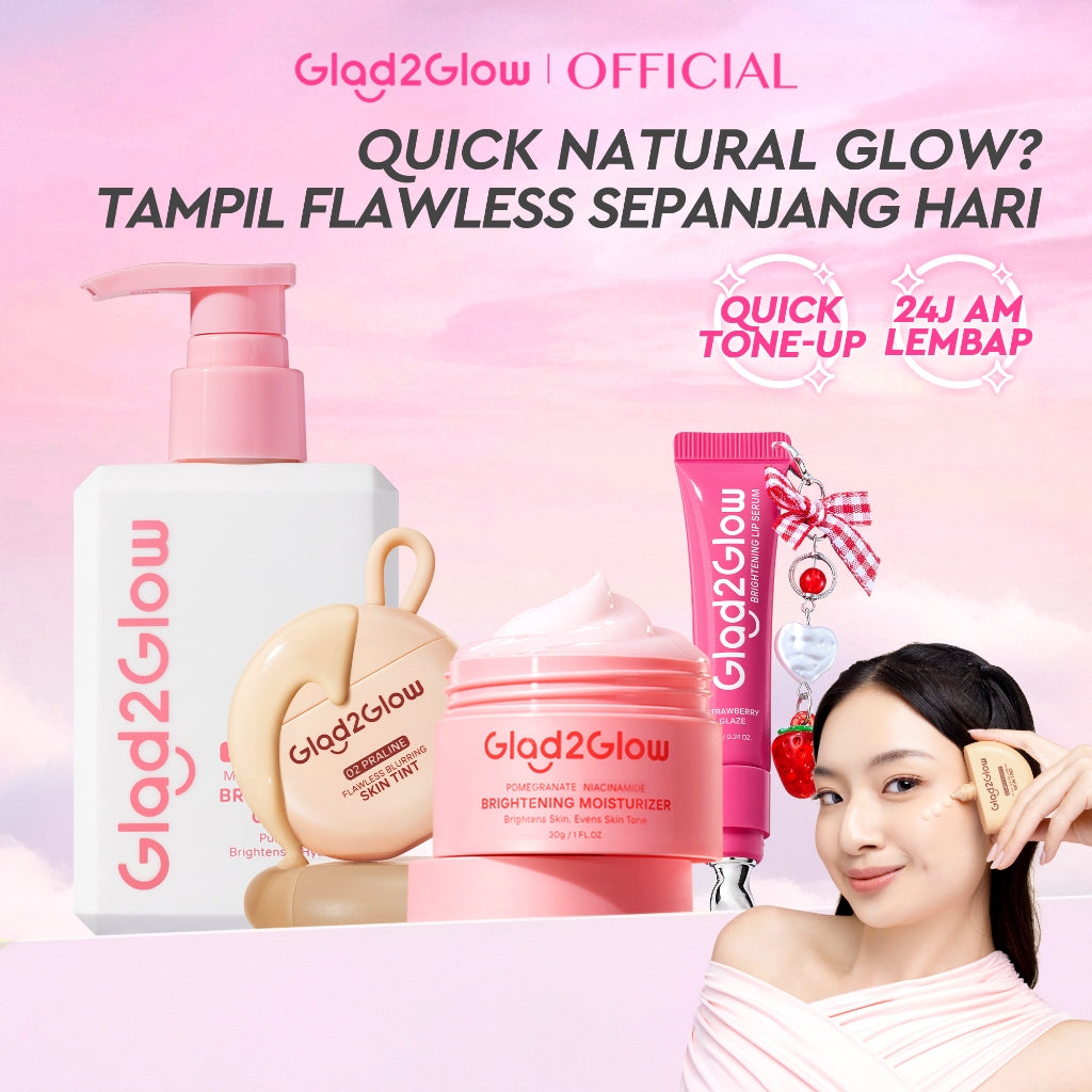 [NEW LAUNCH]Glad2Glow Natural Glowing Set Bundle 4in1-Brightening Moisturizer+Cleanser+lip serum+skin tint 10%Niacinamide skincare paket pembersih perawatan kulit mencerahkan warna kulit pelembab wajah all in 1g2glow official store