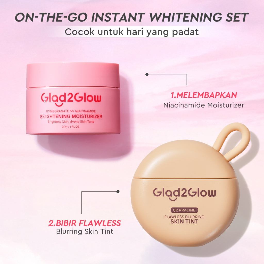 [NEW LAUNCH]Glad2Glow Natural Glowing Set Bundle 4in1-Brightening Moisturizer+Cleanser+lip serum+skin tint 10%Niacinamide skincare paket pembersih perawatan kulit mencerahkan warna kulit pelembab wajah all in 1g2glow official store