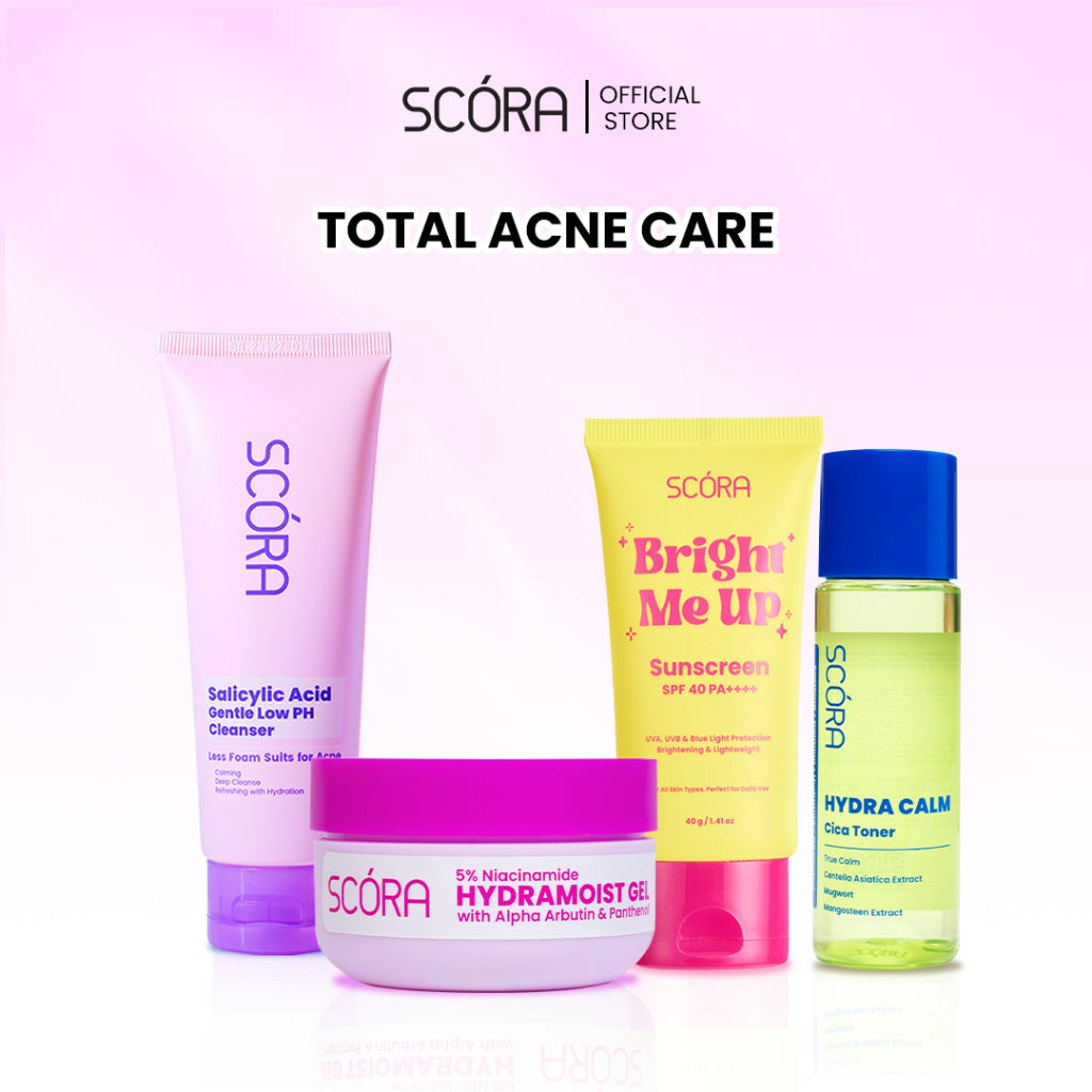 [My Daily Glow Up Set] Scora Bright Me Up Sunscreen 40 Gr + Scora Sheer Glow Tone Up Cream 30 ml + SCORA Moisturizer Gel + SCORA Gentle Low pH Cleanser 100 ML + SCORA Toner 80 ML