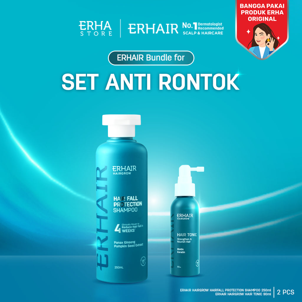 ERHAIR SET ANTI RONTOK (Erhair Hairgrow Shampoo + Hair Tonic 60ml / Upsized Hair Tonic 90ml)