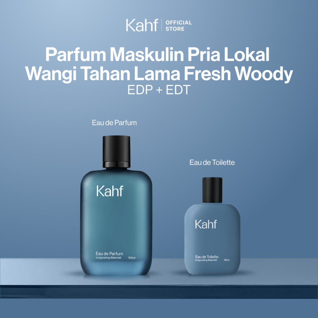 NEW LAUNCH EDP! Kahf Invigorating Waterfall Parfum Series (Eau de Parfum 100 ml + Eau de Toilette 35 ml) - Fragrance EDP EDT Crisp Cypress, Grapefruit, Cedarwood - Parfum Maskulin Pria Lokal Wangi Tahan Lama Segar Kayu Citrus Fresh Woody