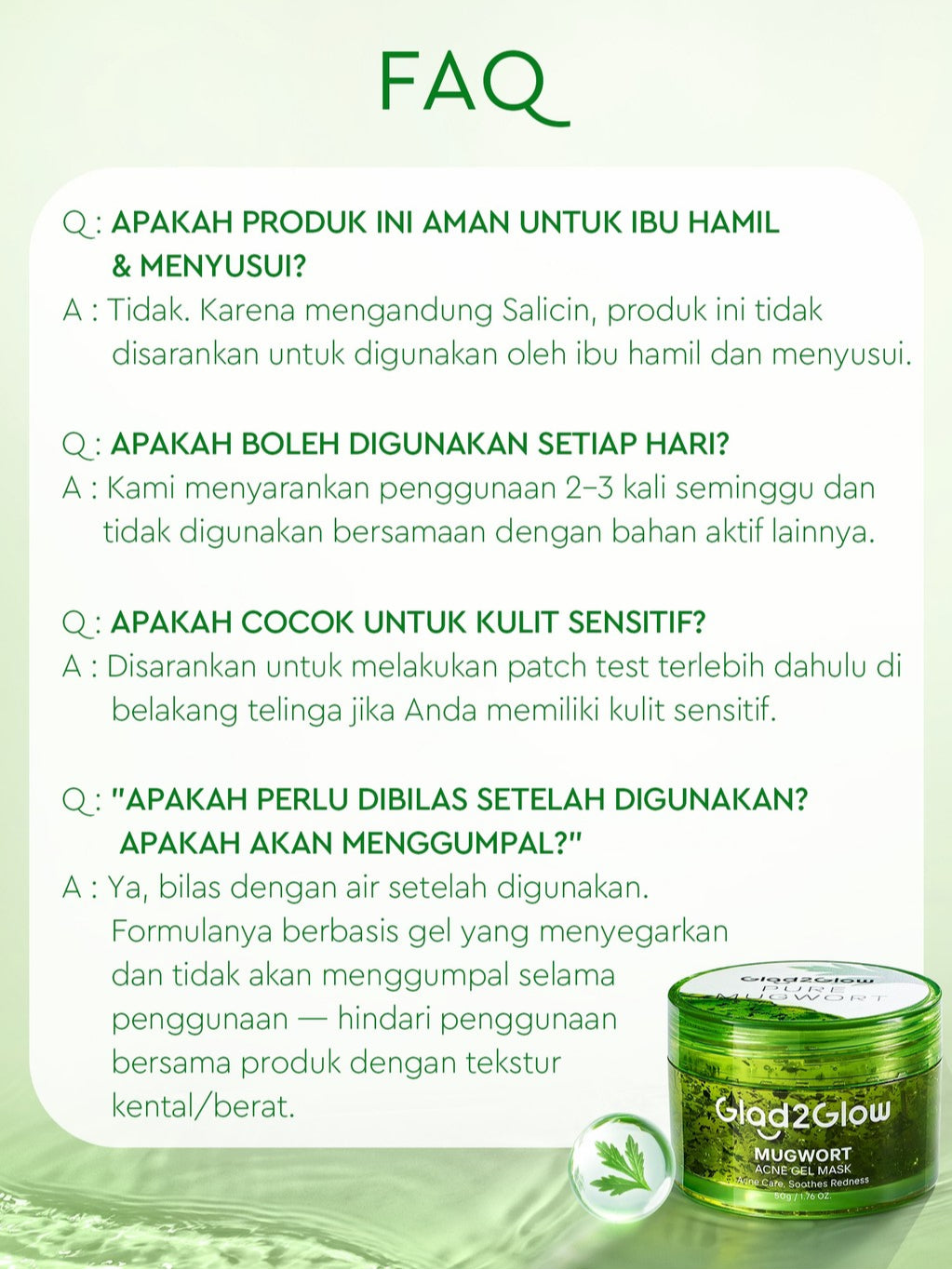 Glad2Glow Mugwort Acne Gel Mask 50g Masker Wajah Masker Komedo dan Pori Pori Wajah Masker Mask Sleeping Mask Sheetmask Clay Masker Jerawat Masker Clay Mask Mugwort Masker Hijau Masker Organik Gel Masker G2G masker wajah mencerahkan G2glow Official