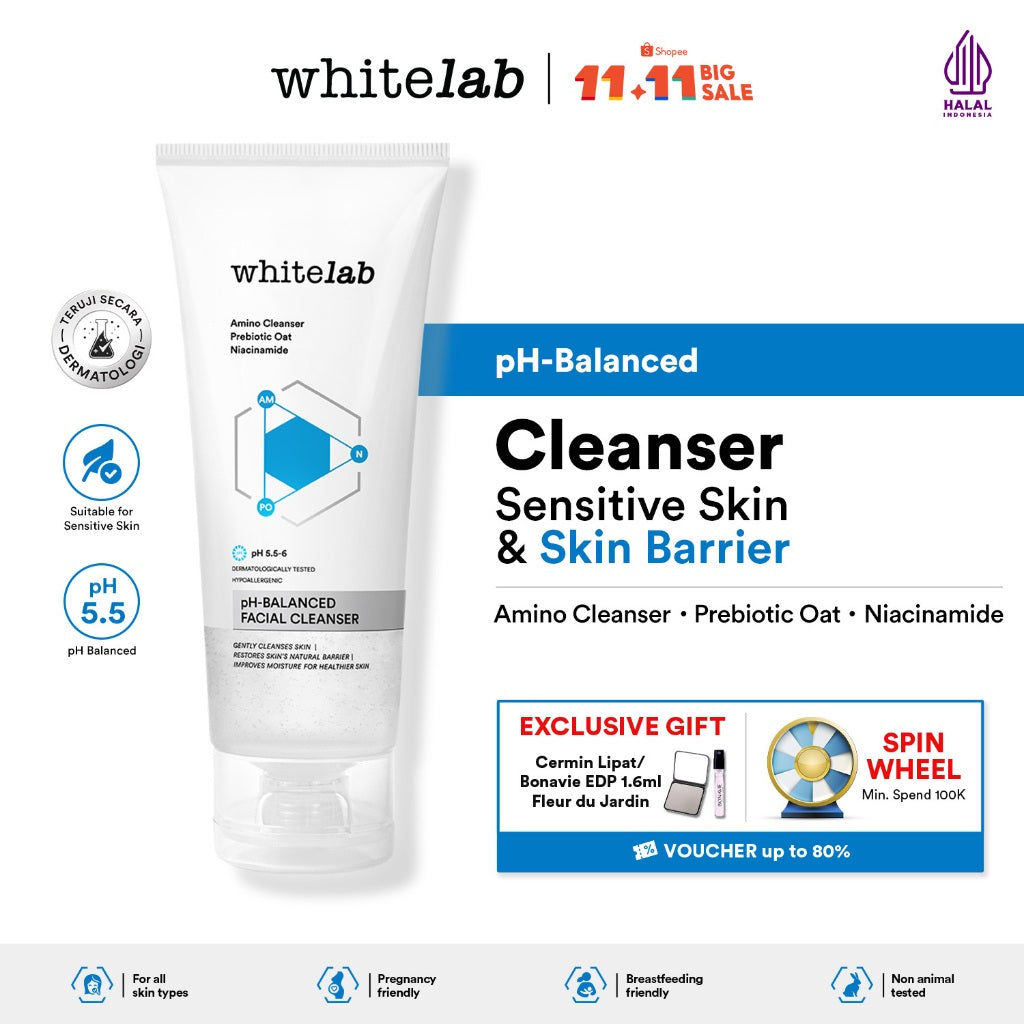 Whitelab pH-Balanced Facial Cleanser - Sabun Cuci Muka pH Seimbang untuk Kulit Normal Sensitif Kering Berminyak dengan Prebiotic Oat & Niacinamide [BPOM]