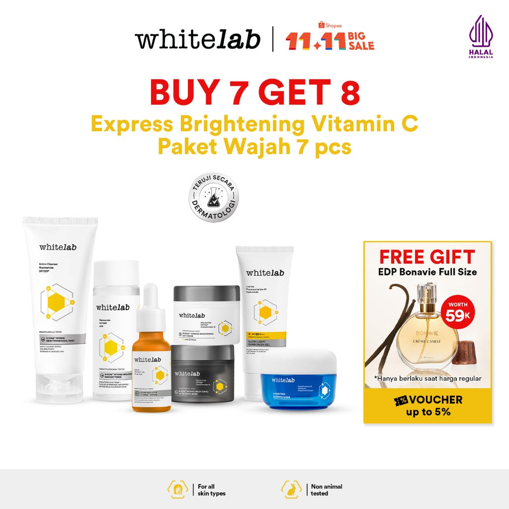 Whitelab Paket Wajah Brightening Niacinamide Facial Wash, Toner, Serum, Moisturizer, Sunscreen, Sleeping Mask - 7 pcs N-Dose+ 2.0 Skincare