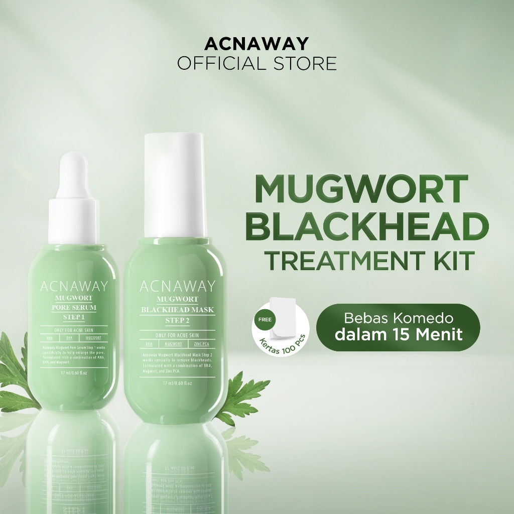 ACNAWAY Mugwort Blackhead Treatment Kit - Mugwort Pore Serum + Mugwort Blackhead Mask Serum Pori & Mask Treatment Komedo Membandel untuk Komedo & Pori Tersumbat